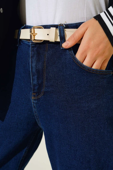 Mom Friend Düz Jean Pantolon Lacivert - Resim 4