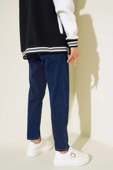 Mom Friend Düz Jean Pantolon Lacivert - Resim 3