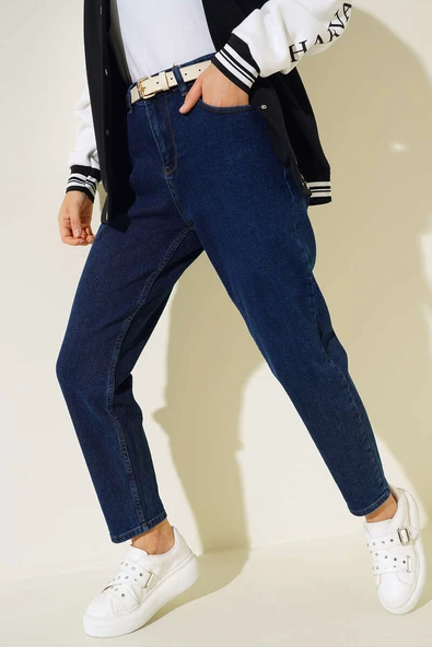 Mom Friend Düz Jean Pantolon Lacivert ürün görseli 1