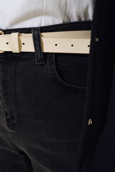 Yüksek Bel Kot Pantolon Füme - Resim 4