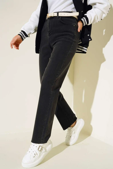 Yüksek Bel Kot Pantolon Füme - Resim 2