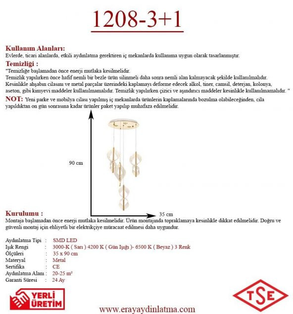 Eray Aydınlatma 1208-3+1 4Lü Sarkıt Led Avize - 3