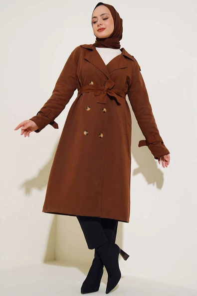 Apoletli Kruvaze Yaka Trençkot Taba ürün görseli 1