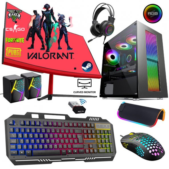 Xaser Xsr195 i5 2400 8GB Ram 256GB SSD 4GB RX550 Ekran Kartı 24" Curved Oyun Bilgisayarı ürün görseli