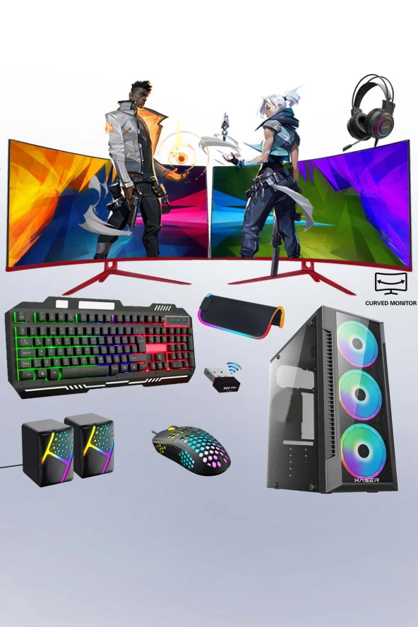 Xaser Xsr240 i7 2600 16GB Ram 256GB SSD 4GB RX550 Ekran Kartı 24" Dual Curved Oyun Bilgisayarı ürün görseli