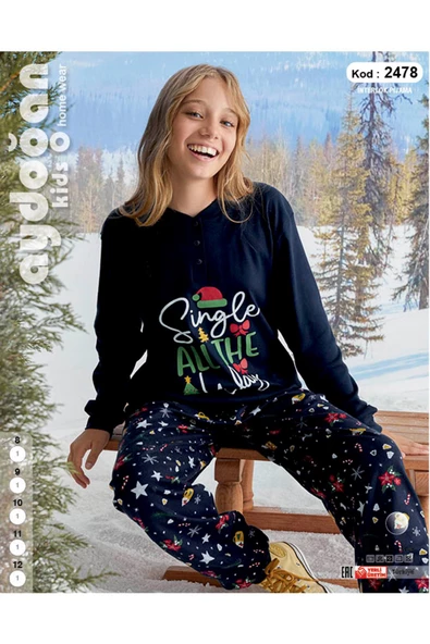 Aydoğan Kız Garson Koza interlok Lacivert Pijama Takımı 2478 - 2