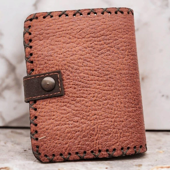 El Yapımı Kadın Cüzdan Vegan Deri Çiçekli Kuş Görselli Kahverengi Renk - Resim 2