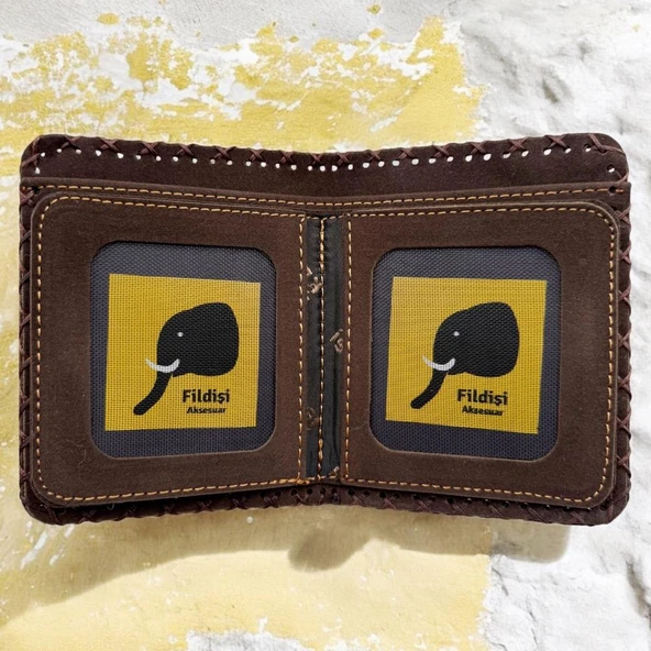 El Yapımı Kadın Cüzdan Vegan Deri Çiçekli Kuş Görselli Kahverengi Renk - Resim 4