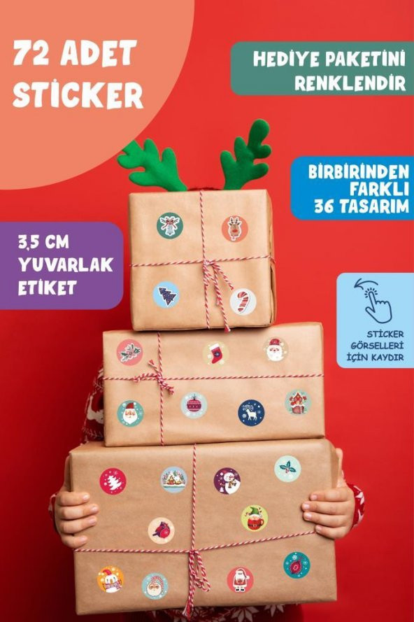 Yeni Yıl Hediye Paketi Sticker Seti 72 Adet Suya Dayanıklı Mutlu Yıllar Hediye Kartı Etiketleri