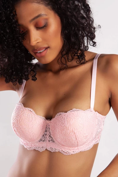 GCOLORS A Plus Pembe Dantelli Destekli Push Up Strapless Sütyen ürün görseli