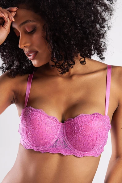 GCOLORS A Plus Pembe Dantelli Destekli Push Up Strapless Sütyen ürün görseli