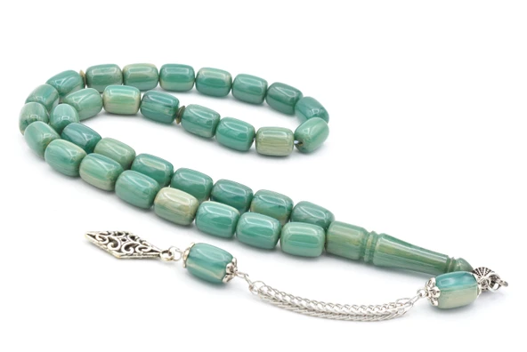 Gümüş Kamçılı Kapsül Kesim Hareli Turkuaz Katalin Tesbih ürün görseli 1