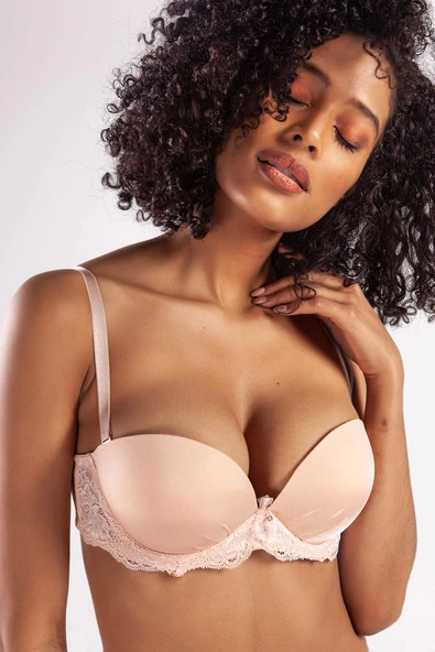 GRACIA A Plus Pudra Dantelli Destekli Push Up Strapless Sütyen