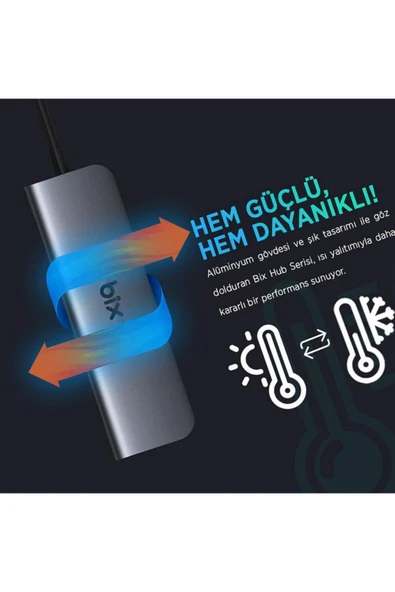 Bix BX07HB 5in1 Type-C Hub 4x USB 3.0, PD Şarj Macbook Uyumlu Çokylayıcı Adaptör - 6