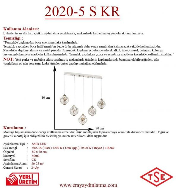 Eray Aydınlatma 2020-5 Krom Powerled Sıralı 5 li Avize - 3
