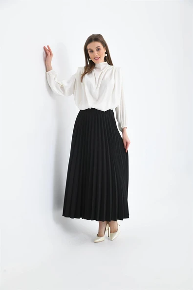 FTZ Women Kadın Pliseli Etek  Siyah 30390 - Resim 4