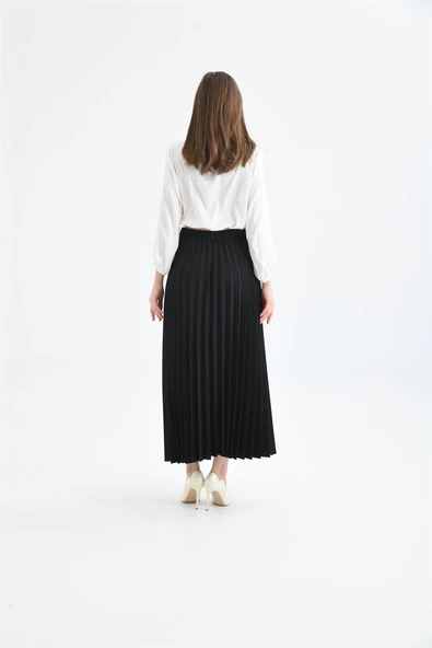 FTZ Women Kadın Pliseli Etek  Siyah 30390 - Resim 5
