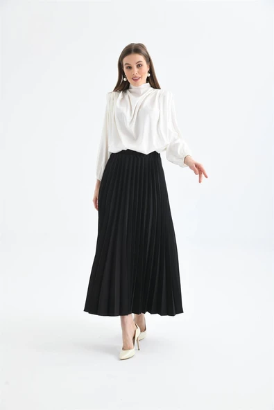 FTZ Women Kadın Pliseli Etek  Siyah 30390 - Resim 3