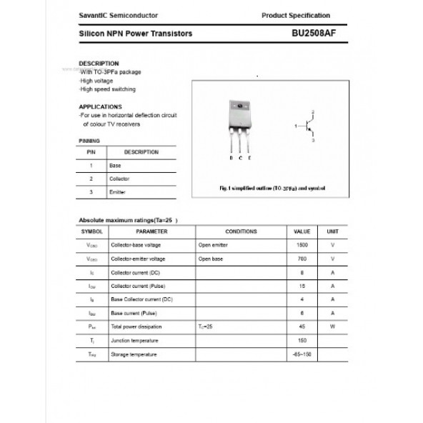 BU2508AF Transistör - Resim 2