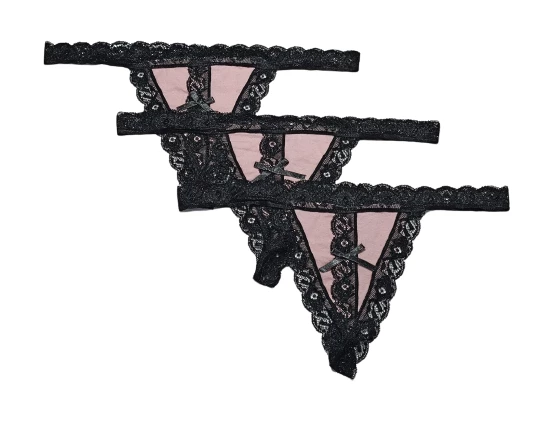 ASM1225 Kadın 3 Lü Siyah Pembe Kontes Tacı Özel String