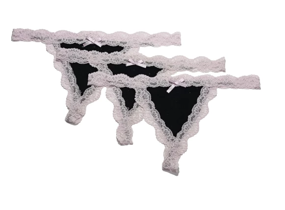 ASM1224 Kadın 3 Lü Pembe Siyah Düşler Dantel String