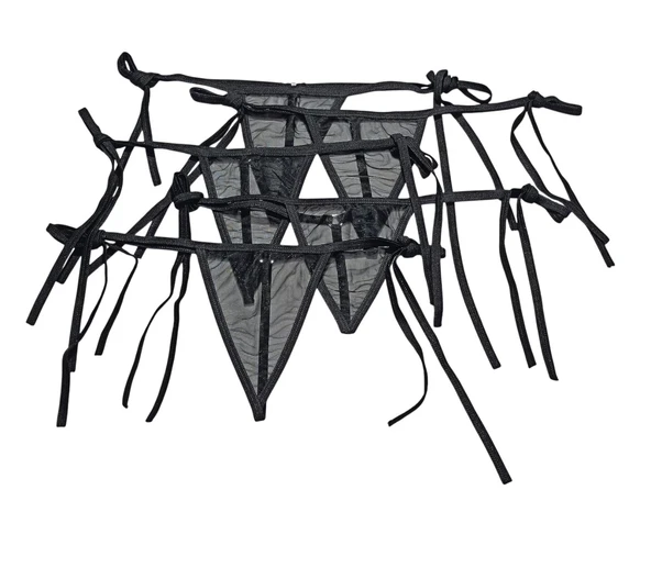 ASM1230 Kadın 5 Li Siyah Tül Enna String Tanga