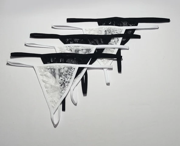 ASM1221 Kadın 6 Lü Renkli Lez Dantel Üç gen Sevgilim String - 7