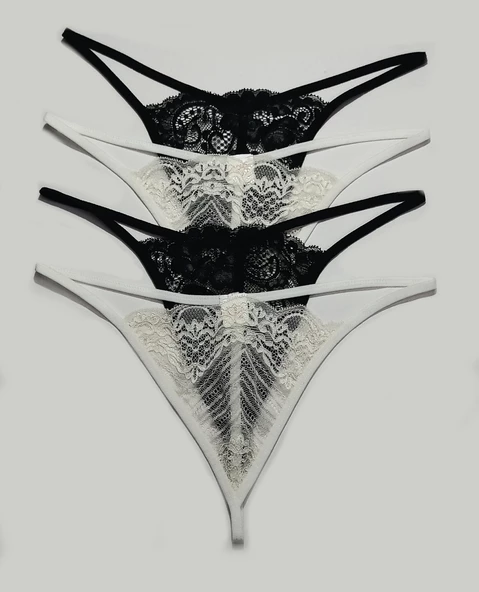 ASM1234 Kadın 4 Lü Renkli Dantel İlk Aşkım String - 5