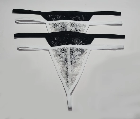 ASM1220 Kadın 4 Lü Renkli Lez Dantel Üç gen Sevgilim String - 7