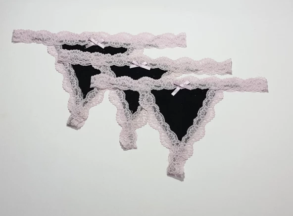 ASM1224 Kadın 3 Lü Pembe Siyah Düşler Dantel String - 4
