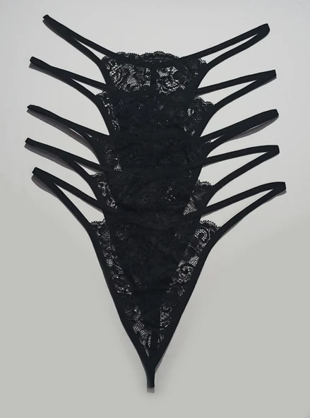 ASM1233 Kadın 5 Li Siyah Dantel İlk Aşkım String - 5