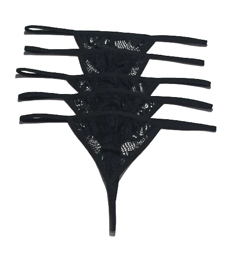 ASM1223 Kadın 5 Lü Siyah Lez Dantel Üç gen Sevgilim String