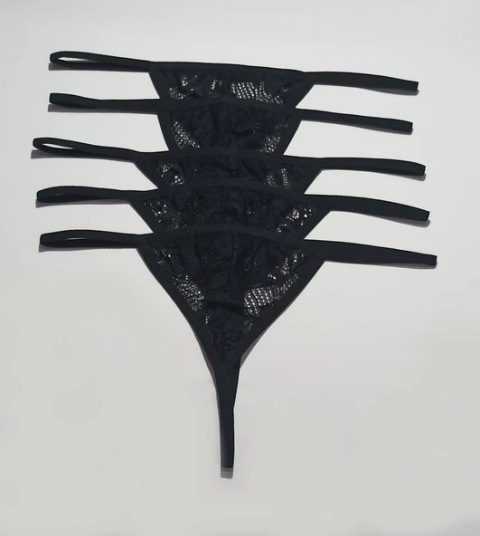 ASM1223 Kadın 5 Lü Siyah Lez Dantel Üç gen Sevgilim String - 5