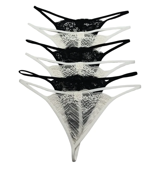 ASM1235 Kadın 6 Lı Renkli Dantel İlk Aşkım String