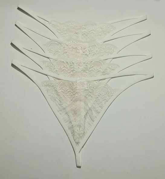 ASM1232 Kadın 4 Lü Ekru Dantel İlk Aşkım String - 4