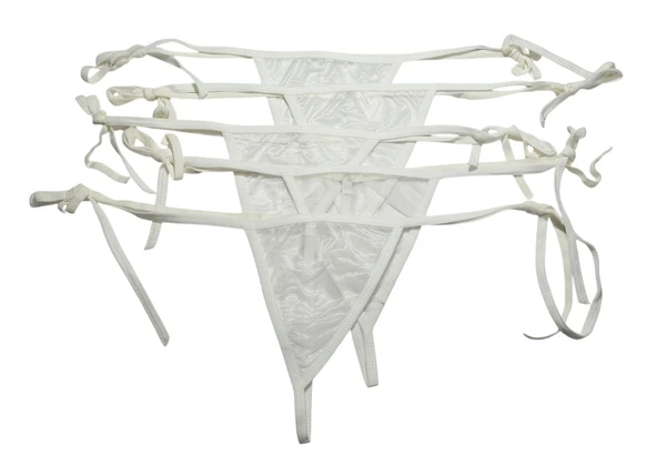 ASM1229 Kadın 5 Li Ekru Tül Enna String Tanga