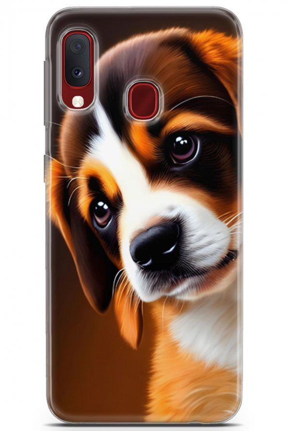 Samsung Galaxy A20e Uyumlu Kılıf Dogs 05 Üzgün Yavru Koruma Kılıfı Beyaz