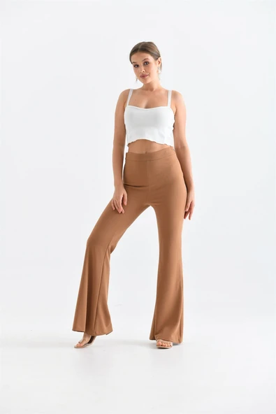 FTZ Women Kadın Scuba Crep Pantolon  Vizon 30172 - Resim 2