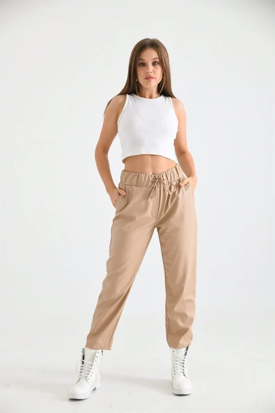 Ftz Women Kadın Deri Pantolon Beige RBN2028