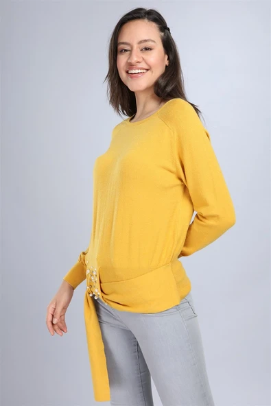 FTZ Women Kadın Önü İncili Bluz Safran 20-570 - 3