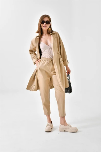 FTZ Women Kadın Deri Pantolon Camel RBN4049