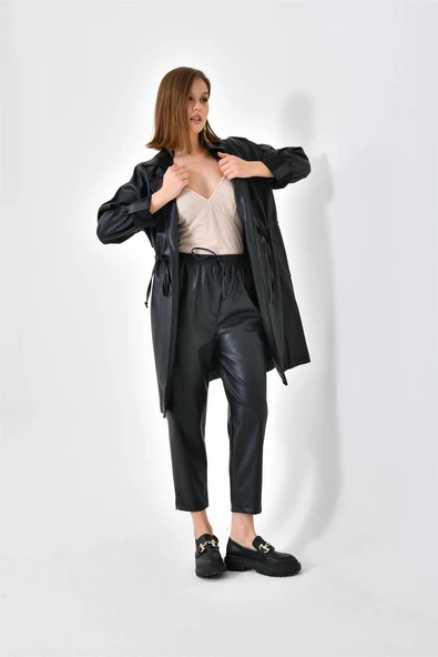 FTZ Women Kadın Deri Pantolon  Siyah RBN4049 - Resim 3