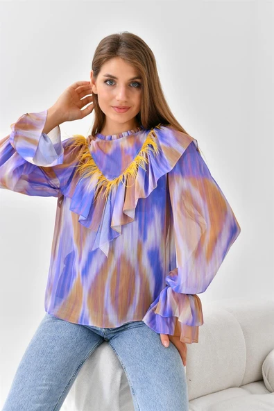 FTZ Women Kadın Şifon Bluz  Mor 30467 - 2