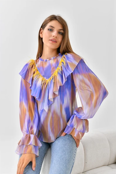 FTZ Women Kadın Şifon Bluz  Mor 30467 - 3