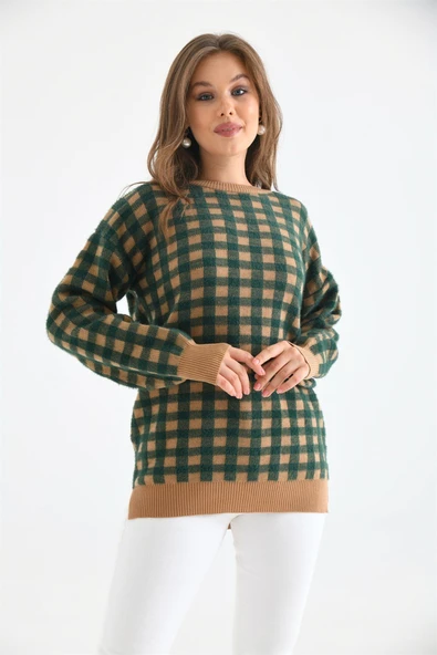 FTZ Women Kadın Kare Desen Bluz  Bisküvi 21-6334 ürün görseli