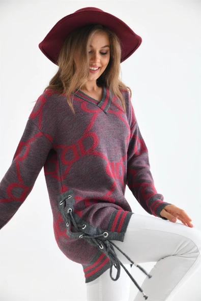 FTZ Women Kadın D Desenli Bluz  Gri 20051 - Resim 2