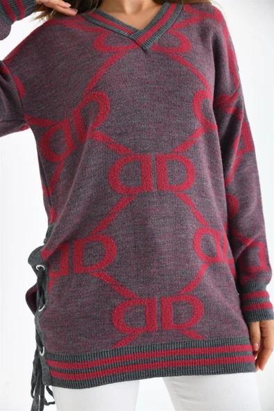 FTZ Women Kadın D Desenli Bluz  Gri 20051 - Resim 6