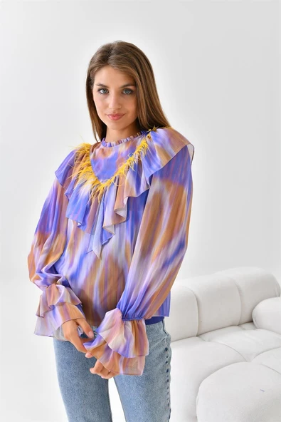 FTZ Women Kadın Şifon Bluz  Mor 30467 - 4