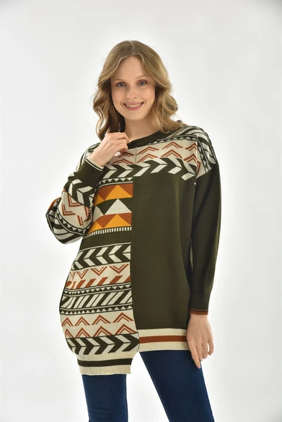 FTZ Women Kadın Etnik Desen Bluz  Haki 21-6269 ürün görseli