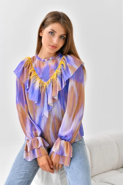 FTZ Women Kadın Şifon Bluz  Mor 30467